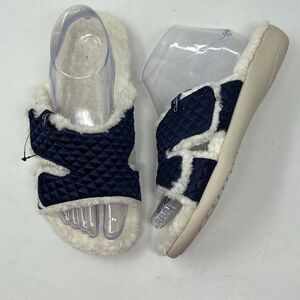 Spenco Revitalign Kohl’s Janie Satin Sherpa Slipper Slide Sandal Womens Sz 7 Nav